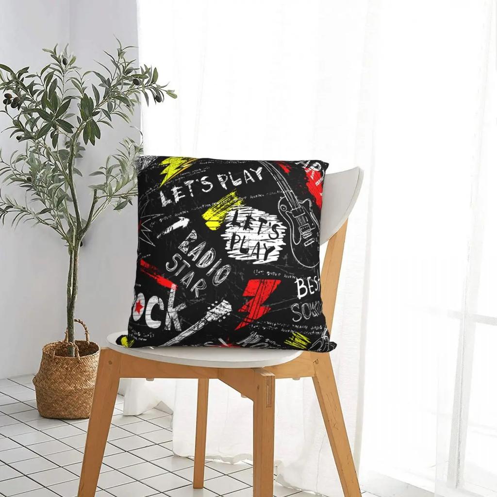 Punk Rock Style Guitar Pattern Pillow Cases Cushion Cover Awesome Zipper Decorative Pillowcover for Home