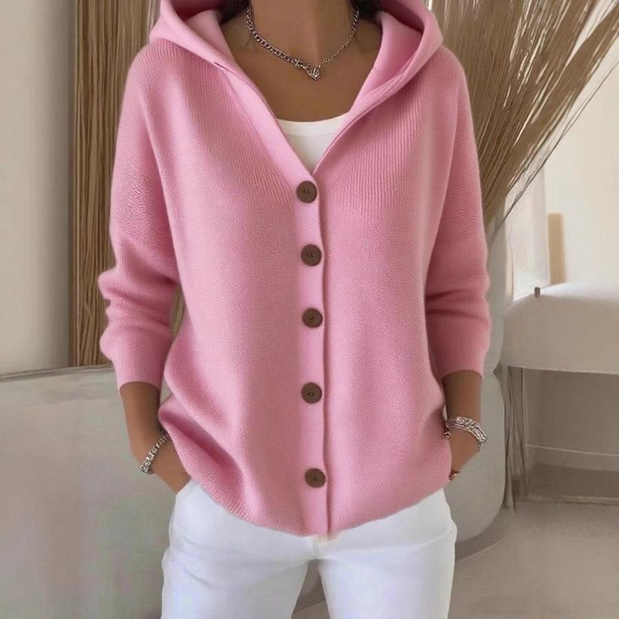 New Women's Casual Loose Fashion Solid Long Sleeve Cardigan Knit Sweatshirt Outerwear