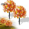 Reusable Plastic Flowers for DIY Crafts Artificial Fall Outdoors, Fake Autumn Topiary Ball, UV Resistant Faux Mums with Ground Plants Home Decor Spike