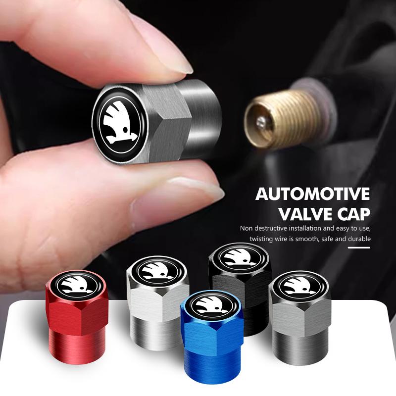JIYQ3 Car Wheel Tire Valve Stem Cap Dust-proof Airtight Cover Decoration Accessories For Skoda octavia a5 a4 mk1 2 fabia superb rapid