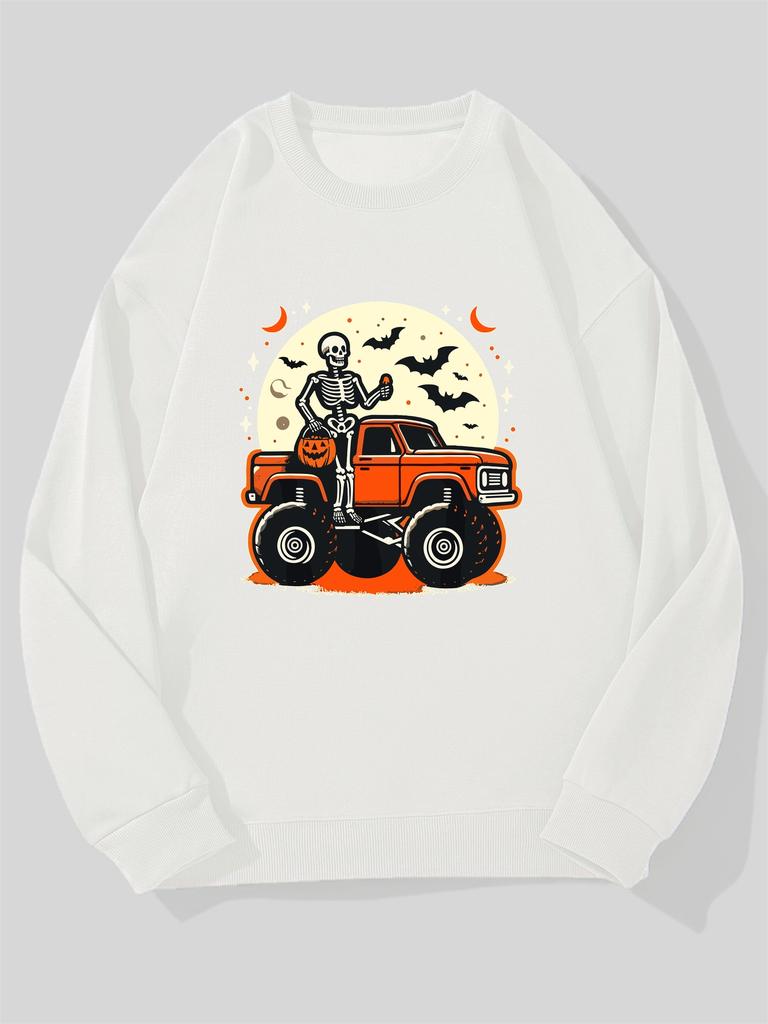 Men's Halloween Pattern Casual Crewneck Sweatshirt, Long Sleeve Loose Fit Pullover Top, Casual Sweatshirt Autumn Winter Outfit for Halloween Party