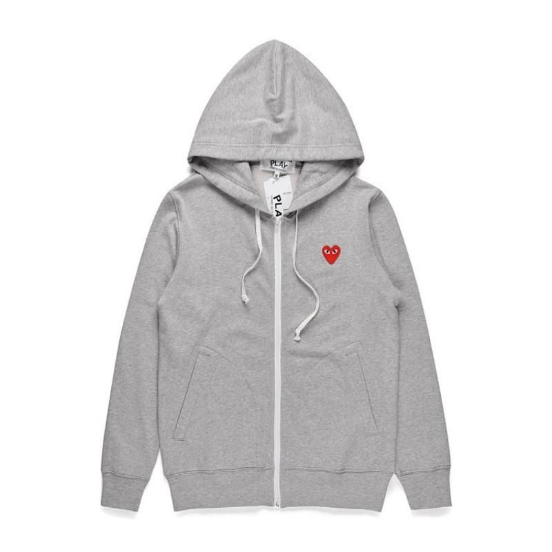 Unisex Hooded Zip-Up Sweatshirt With Heart Embroidery Loose Fit Casual Pullover Winter
