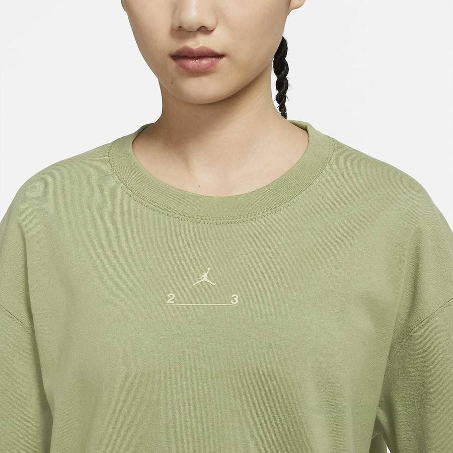 Jordan Logo Round Neck Pullover Short Sleeve Drop Shoulder T-Shirt Women T-Shirt Olive-Green DM5308-399