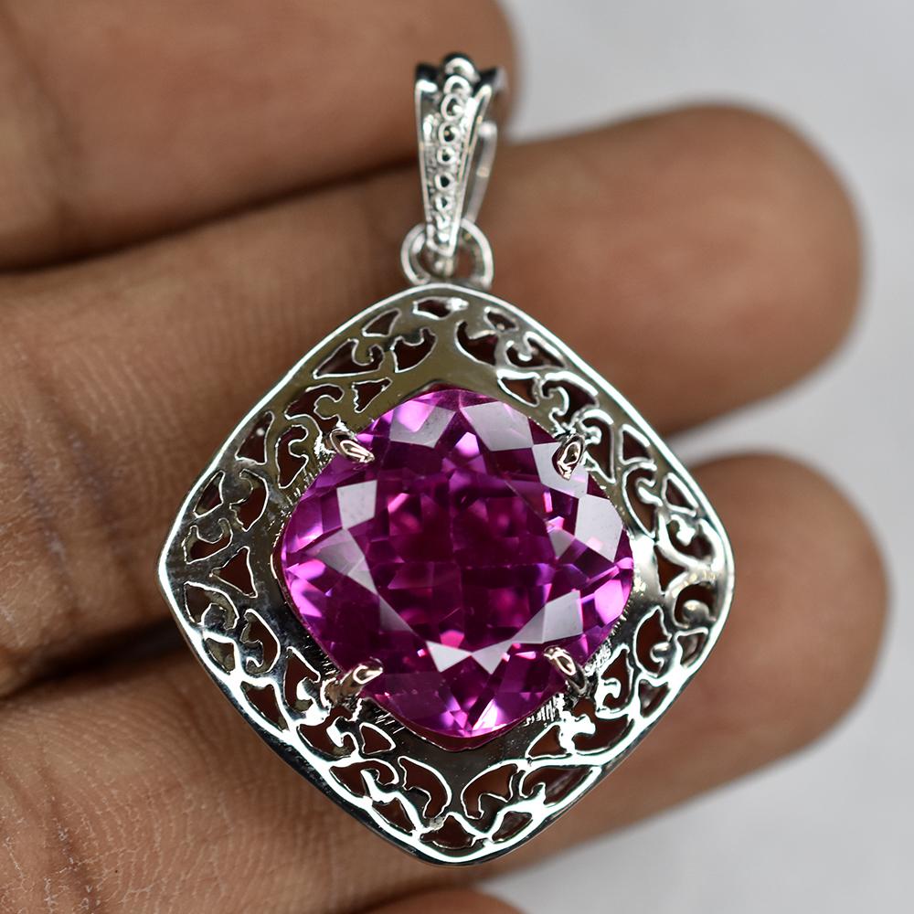 CERTIFIED 35 Ct 925 Sterling Silver Pink Tourmaline Natural Pendant Gemstone AI-07-NS