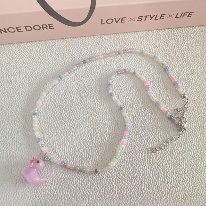 Unique Rainbow Bead Neckchains Adjustable Duck Pendant Choker Ornaments