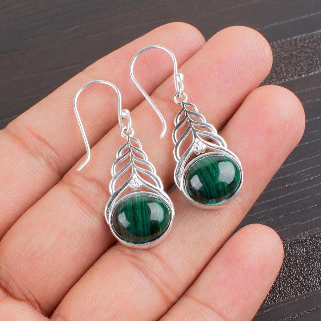 Malakitt Edelstein 925 Sterlingsølv Smykker Håndlagde Øredobber 1,64" For Gave CE-1-33