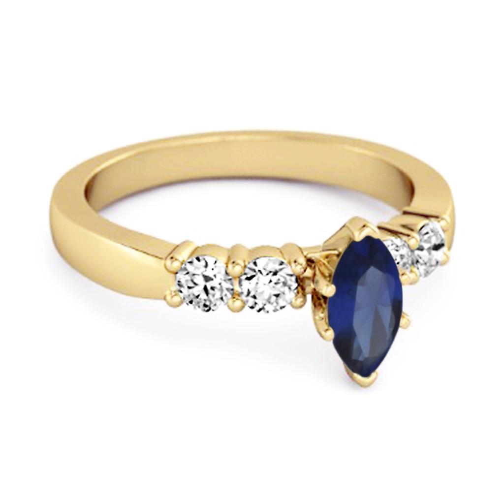 Blue Sapphire Tapered Five- 925 Stone Ring - 925 Sterling Silver Gold Vermeil