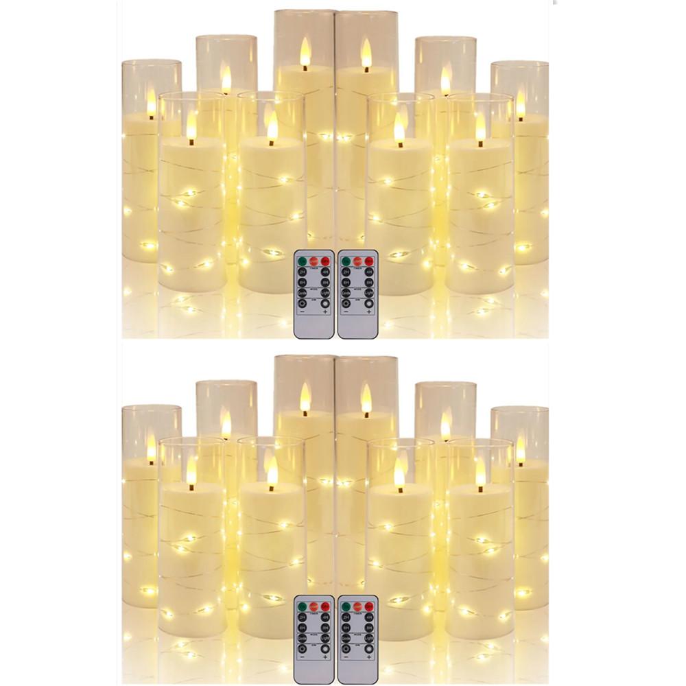 Set of 10/20 Flameless Candles W/ Embedded Star String LED Pillar Candle with Timer Remote Control For Home Indoor Wedding Decor