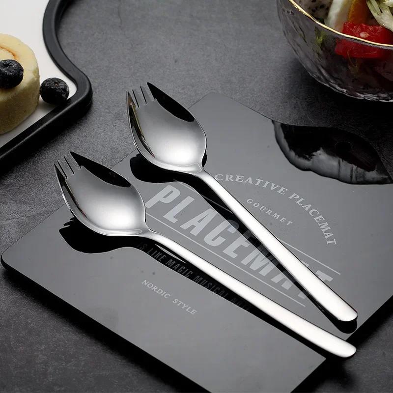 Stainless Steel Fruit Fork Spoon Tableware Long Handle Ice Cream Salad Dessert Tablewares Multi-functional Silver Fork Tableware