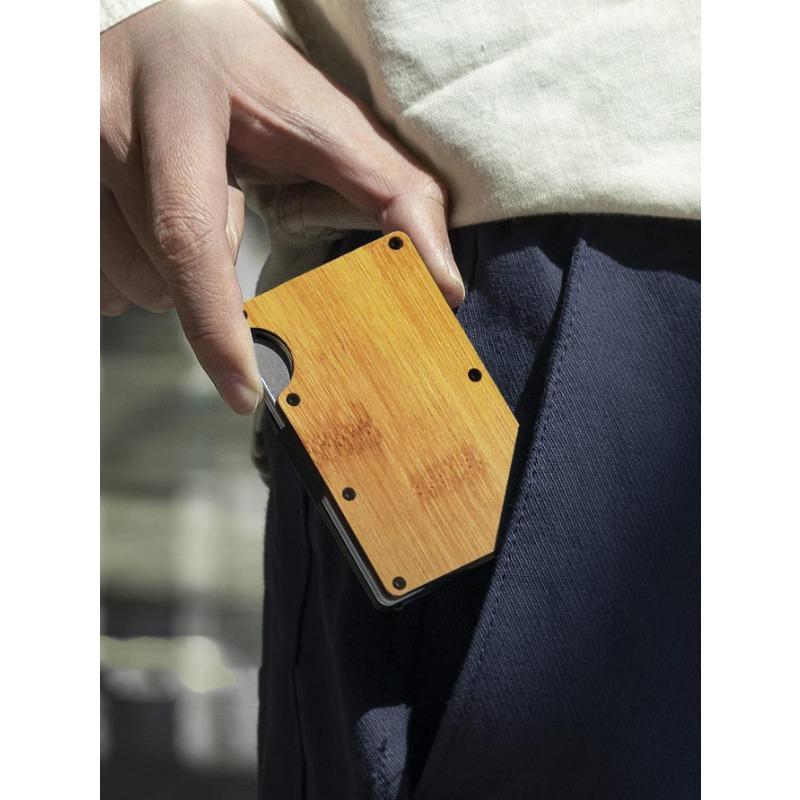 2024Hot Sale RFID Blocking Men's Wooden Wallet ultra thin Metal Money Clip for men Minimalist wooden aluminum Wallet card holder