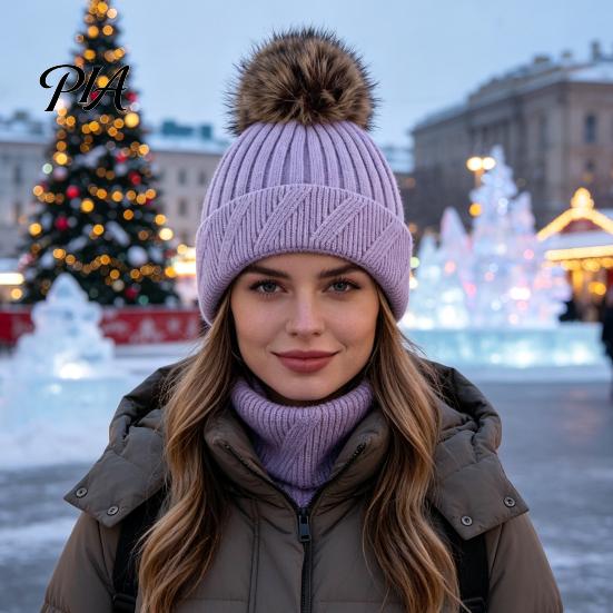 Cozy Knit Hats for Ponytails Winter Knitted Hat Women, Cold Weather Fleece Lined with Pom Fashion Beanies Pom, Chunky Snow Hat, Soft Ribbed