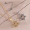 Hip-hop Simple Hollowed-out Full of Zircon Hexagram Pendant Necklace for Women Men Couple Trend Personality Collar Chain Jewelry