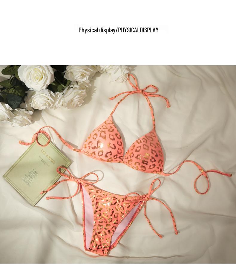 Korean Dongdaemun Leopard Print Peach Bikini - Sexy Push-Up, Tie-Up, Peach Pink Beachwear