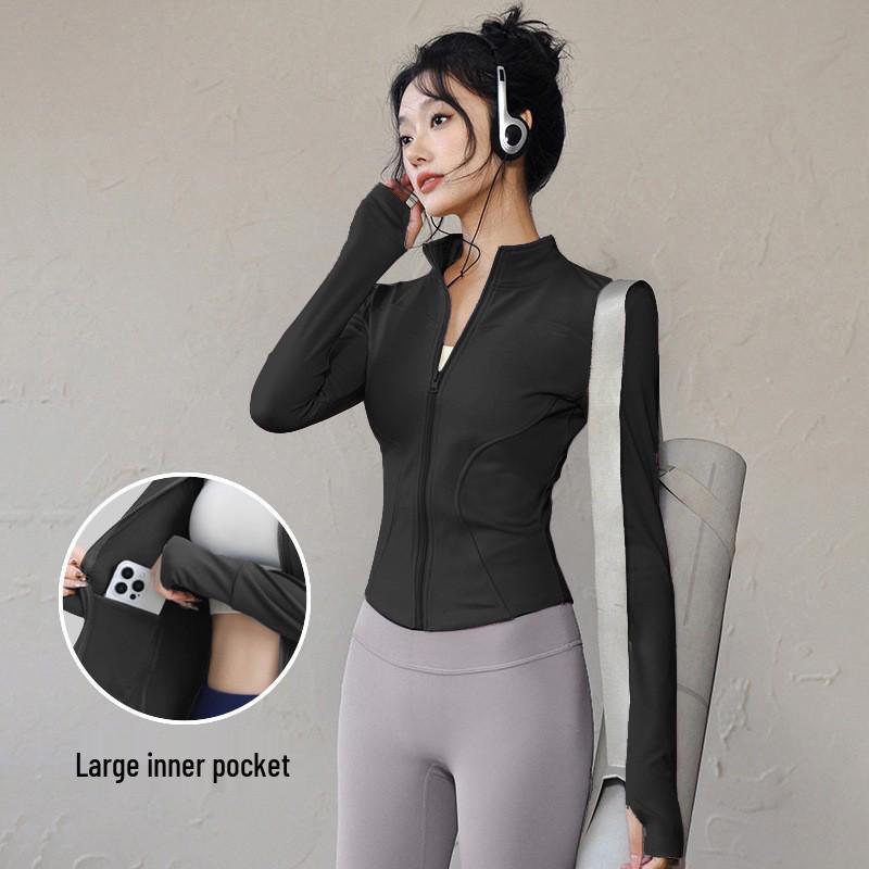 Women's Slim Fit Zipper Yoga Jacket with Sun Protection - Long Sleeve, Quick Dry Sportswear for Running & Fitness
