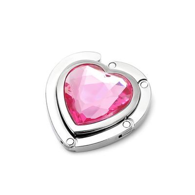 Fashion Rhinestone Folding Table Hook Bag Parts Love Shape Purse Bag Hanger Foldable Portable Handbag Hook Holder Travel