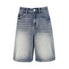 2025 Spring/Summer American Retro High-Waisted Distressed Denim Mid-Length Women's Shorts, Versatile Loose Wide-Leg 5-Point Pants