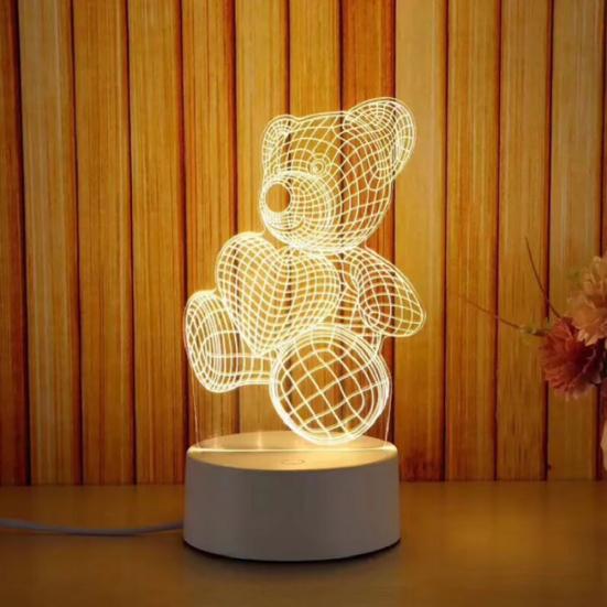 3D Hest/Båt/Tårn Akrylfargeskiftende 3-natt LED-lys Skrivebord Nattbordslampe