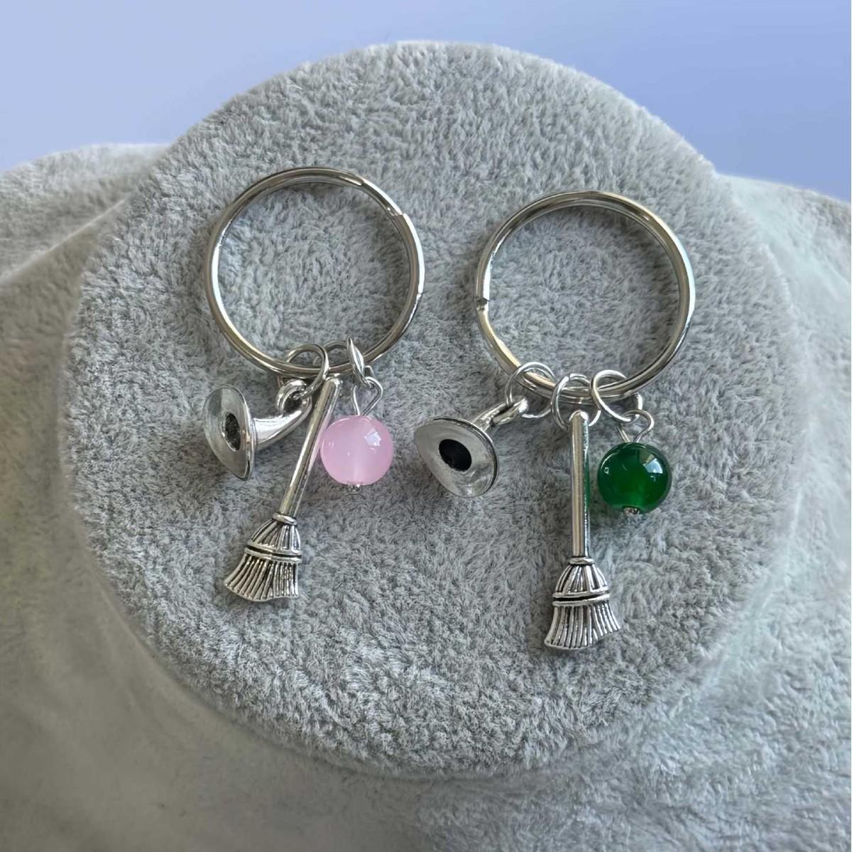 

Charm Sliver Color Wizard Hat Broom Crown Scepter Green Pink Crystal Bead Pendant Key Chains for Women Halloween Magic Jewelry
