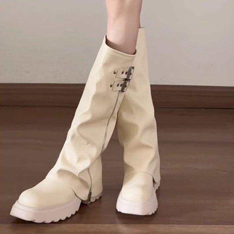 Big-headed trousers, stacked boots, women's autumn and winter thick-soled heightening, western boots, but knee boots, high boots