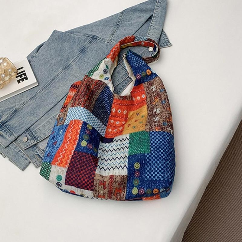 Aesthetic Canvas Toted Bag Reusable Shoulder Toted Bag for Women Casual Vacation,Shopping,Work,Gym Ethnic Style Cloth Bag