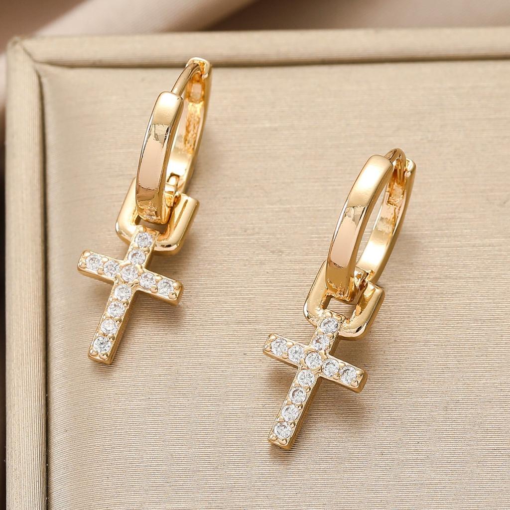 Zircon Cross Dangle Earrings For Women Girls Stainless Steel Cross Earring 2025 Trending Couple Wedding Aesthetic Jewelry Aretes