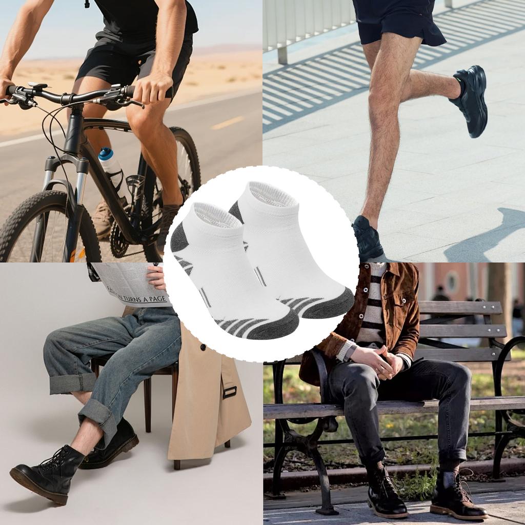 10Pairs Men Black White Grey Towel Bottom Sweat Absorbent Anti Odor Breathable Non Slip Ear Loop Short Socks for Running Sport