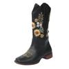 Autumn/Winter 2021 Plus Size Women's Leather Boots with Embroidered Flowers