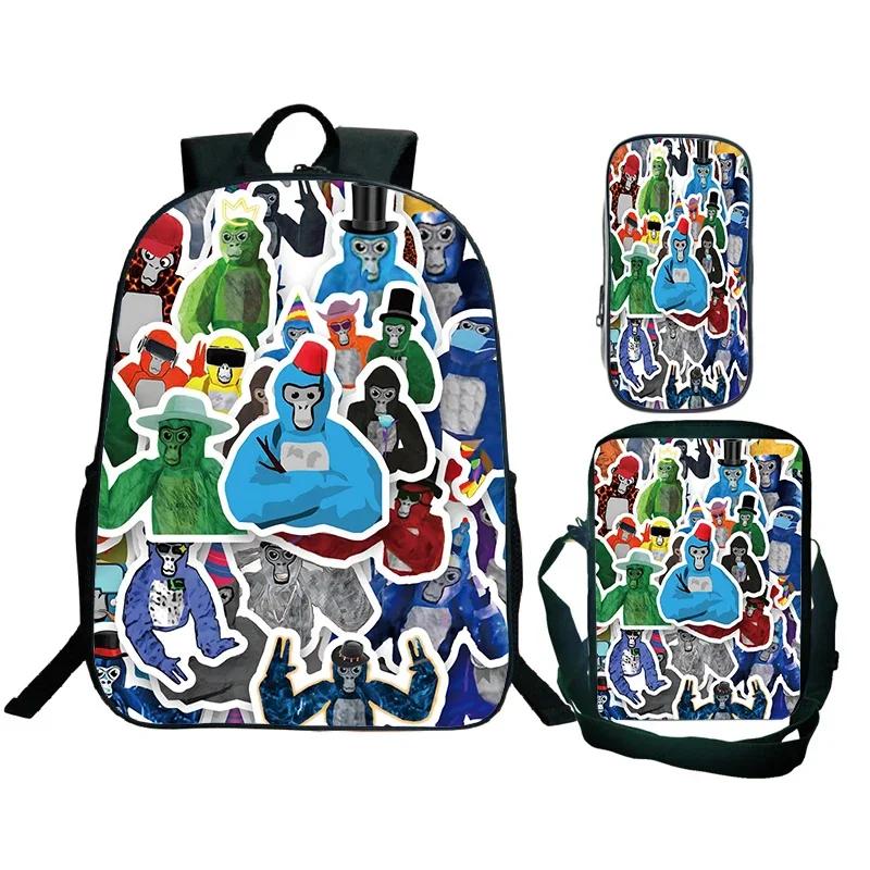 Spiel Gorilla Tag Druck Rucksack mit Umhängetasche Federmäppchen Jungen Lustiger Cartoon Schultasche Wasserdicht Kinder Schulrucksack 3er Set