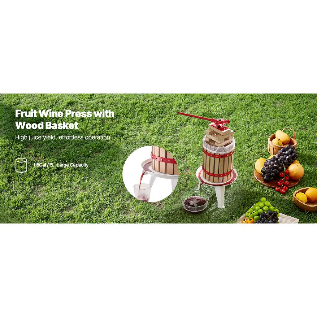 SucceBuy Prensa para Vino de Frutas de 6L 12L Cesta de Madera Maciza con 8 Bloques Prensa Manual Resistente para Hacer Jugo Sidra Manzana Uva