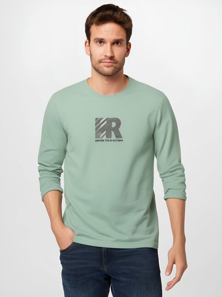Big R Pattern Mens Long Sleeved Tee Shirt Pure Cotton S-5XL Man Casual Pullovers