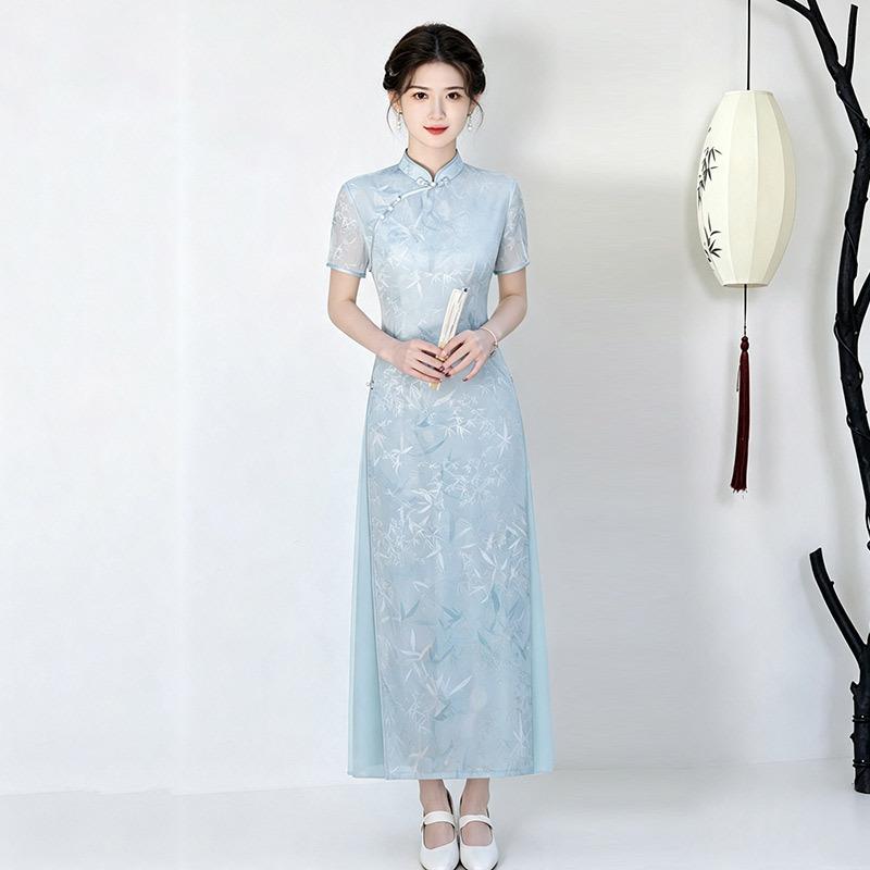 Aodai national style new Chinese Suzhou cheongsam improved young women's clothing high sense daily wear dress summer