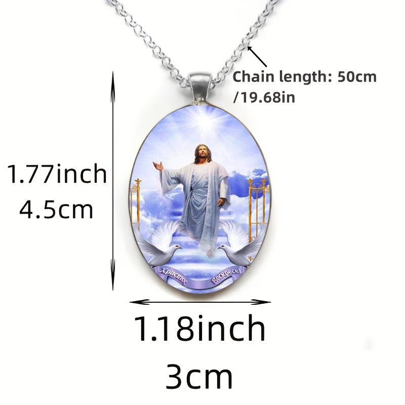 A vintage style Christian Jesus resurrection pendant angel wings glass pendant necklace fashion accessory, a perfect holiday gift for any occasion
