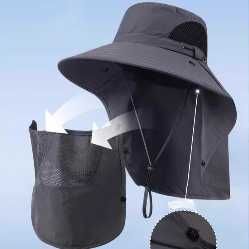 Summer Quick-Drying Boonie Hats With Neck Mask Cover Men Breathable Mesh Sun Visor Fisherman Hats Outdoor Wide Brim Bucket Caps
