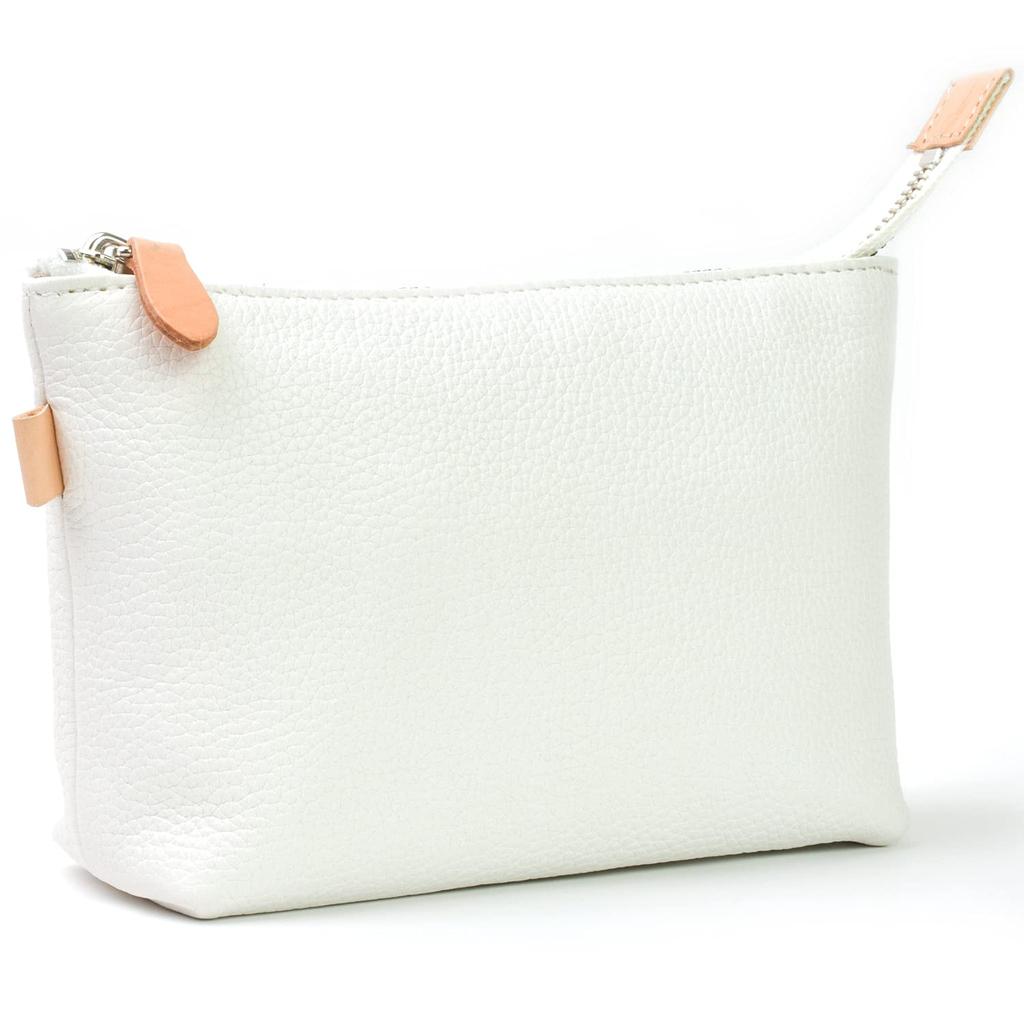 Makeup pouch for genuine mini made in white women, leather, simple, compact, high-quality, pouch, Japan,
