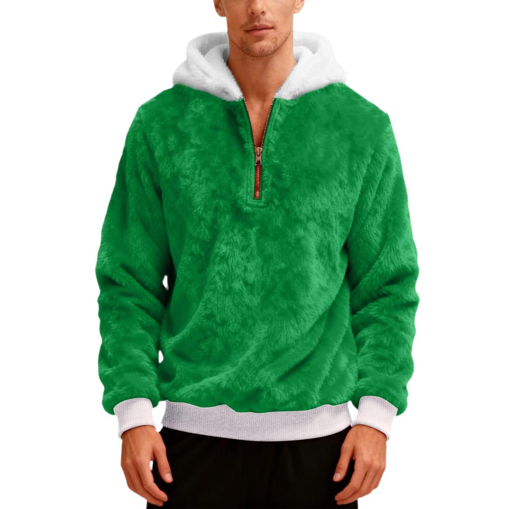 Pánská plyšová mikina s kapucí a polovičním zipem