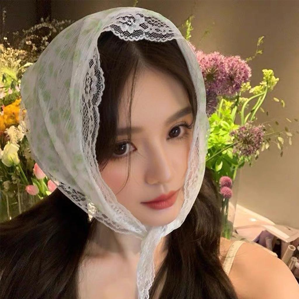 French Knit Lace Headscarf, Women's Boho Pastoral Triangle Hair Band Headband