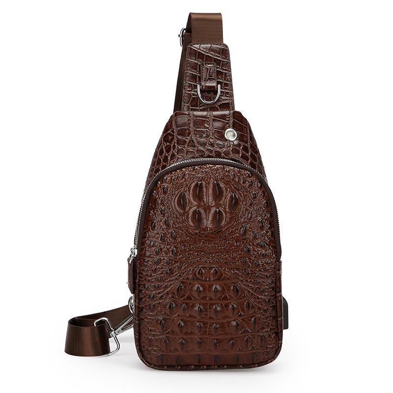 Men's Retro Crocodile Pattern Chest Bag - Large Capacity European and American Style Crossbody & Shoulder Bag.