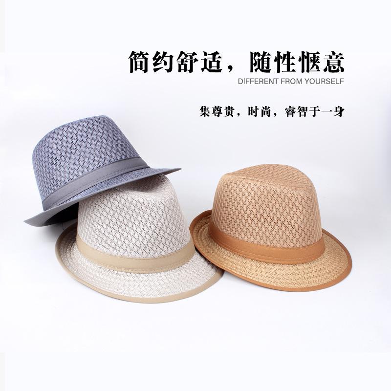 Gentleman's new summer net top hat, full net breathable sunshade jazz hat, middle-aged and elderly bucket hat, men's hat, grandpa hat