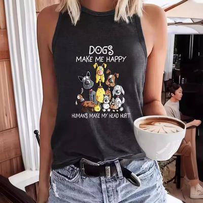 Damen Weste mit Rundhalsausschnitt und Cartoon-Hunde-Print Frühling und Sommer Lässiges ärmelloses Oberteil