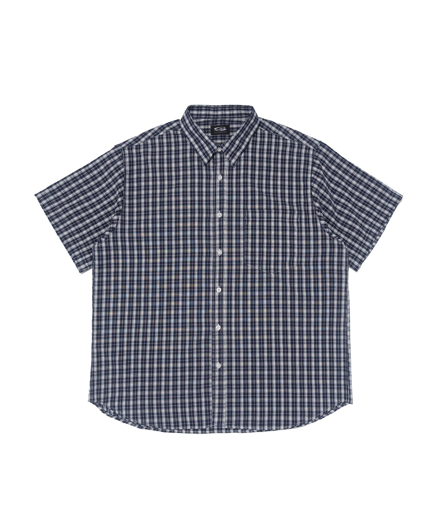 Cargo Bros Crease Loose Fit Check Short Sleeve Shirt (Navy) Free