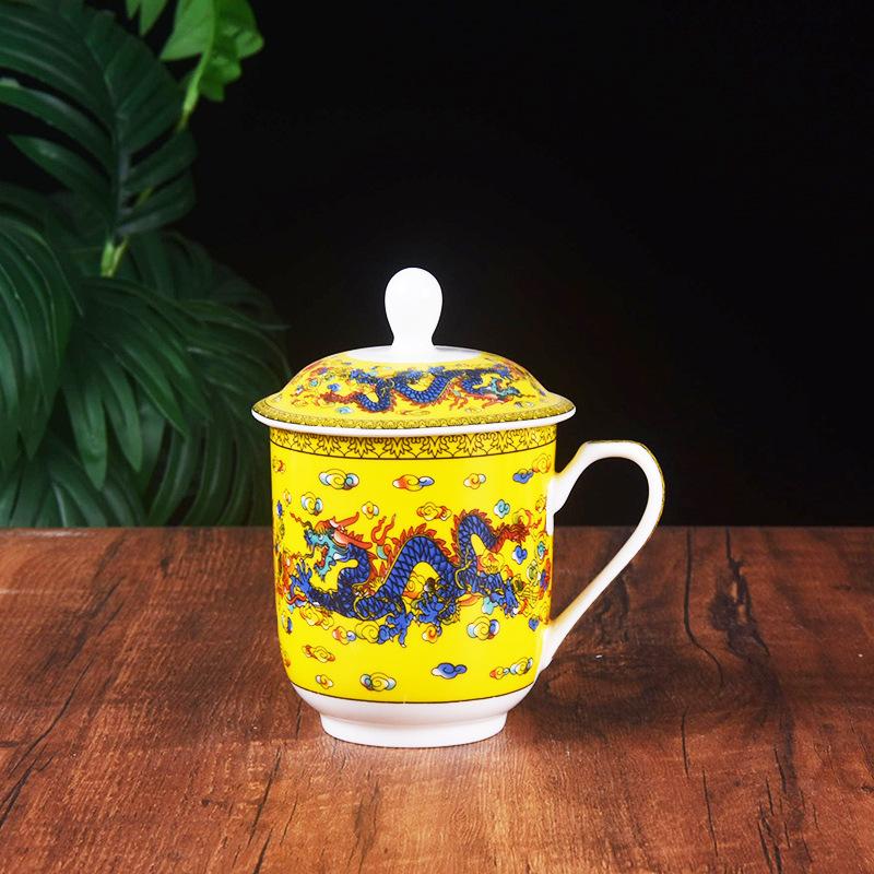 Tibetische Retro-Tasse Keramiktasse mit Deckel Bone China Tasse Bürotasse Besprechungstasse Wasserbecher Teetasse Becher Kommerzielle Tasse