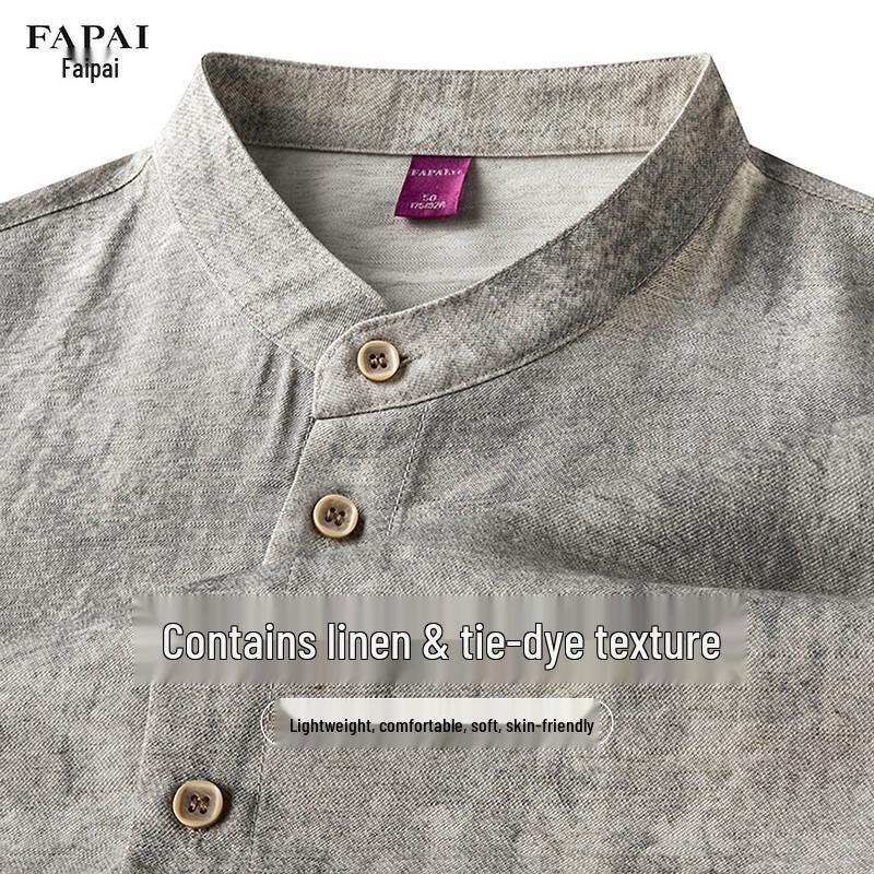 FAPAI Men s Linen Blend Tie-Dye Stand Collar Shirt 2XL 54