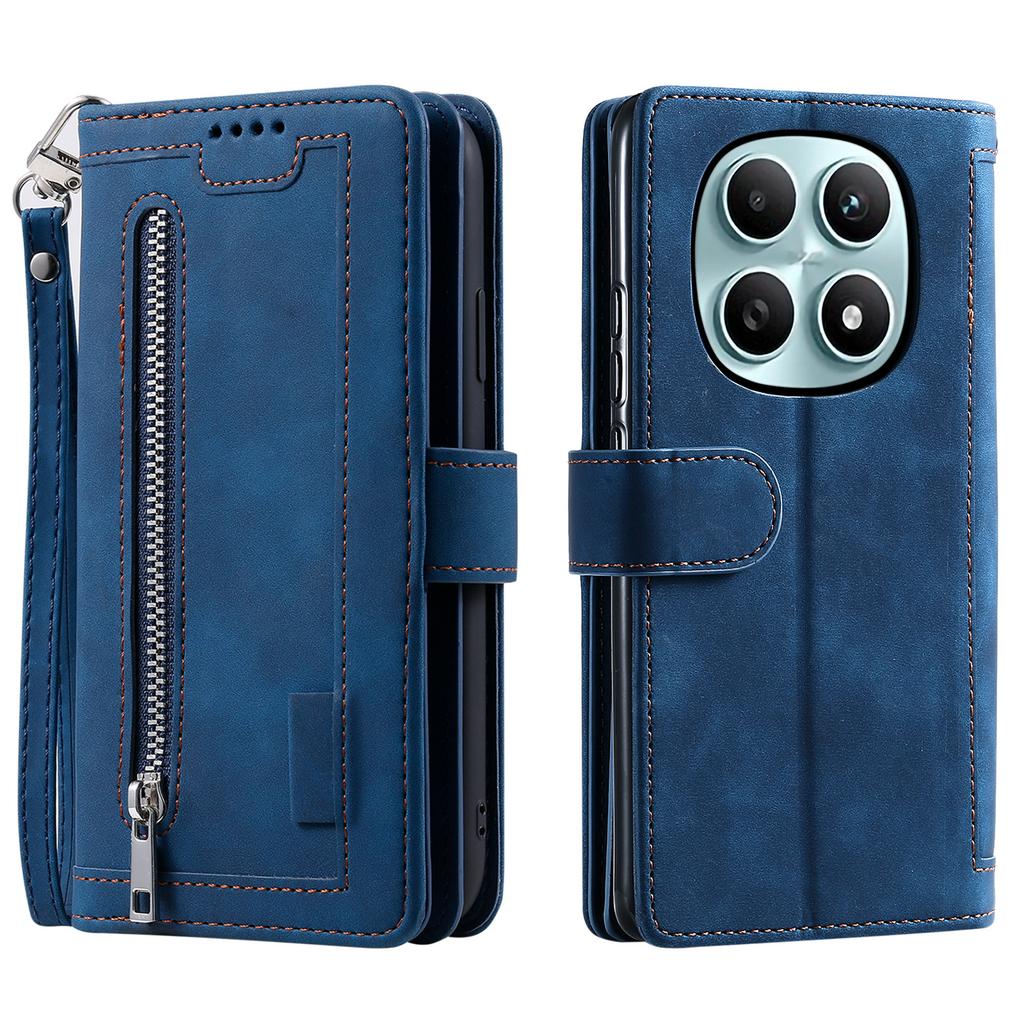 Dla Xiaomi Redmi Note 15 4G (Światowy) Etui 9 przegródek Portfel na zamek błyskawiczny Pokrowiec na telefon ze skóry PU z paskiem na nadgarstek