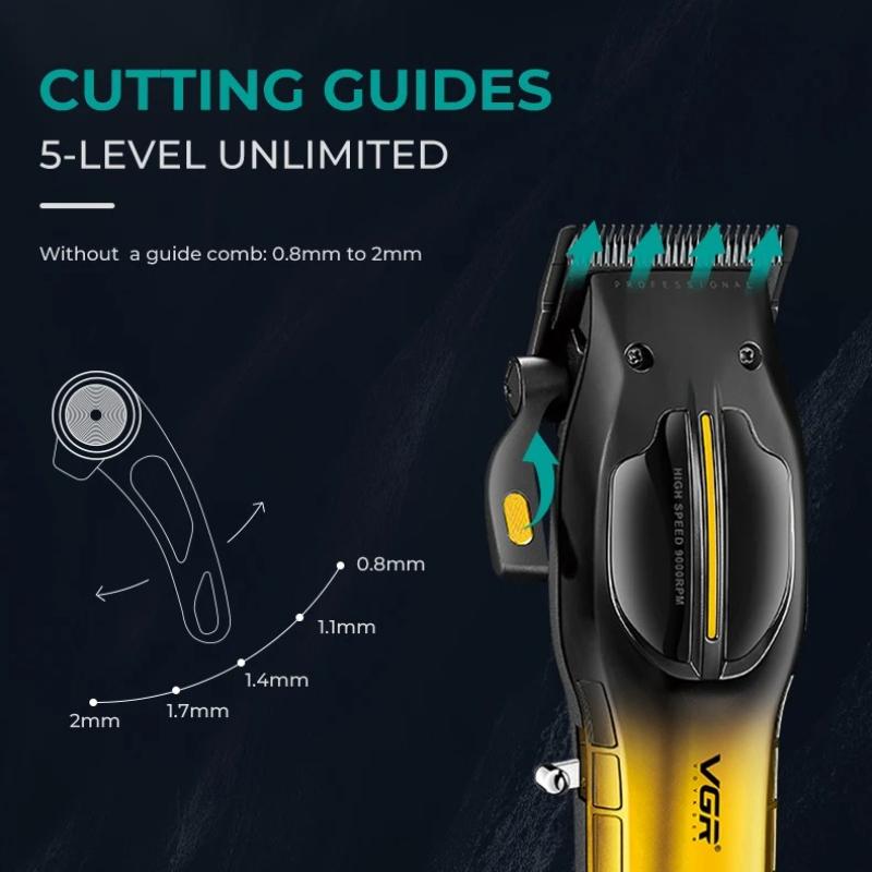 New VGR High-end Professional Hair Clipper Gradient Metal Body Oil Head Clipper Hair Trimmer 9000 RPM LCD Digital Display Electric Push Shear V-026