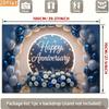 2D Elegant Blue Silver Happy Anniversary Backdrop Balloon and Flower Party Background