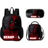 Deadpool  School 3Pcs Set with Front Pocket Backpack+lunch Bags+Pencil Bag Fashion Schoolbag Backpack Trend Kids Gift