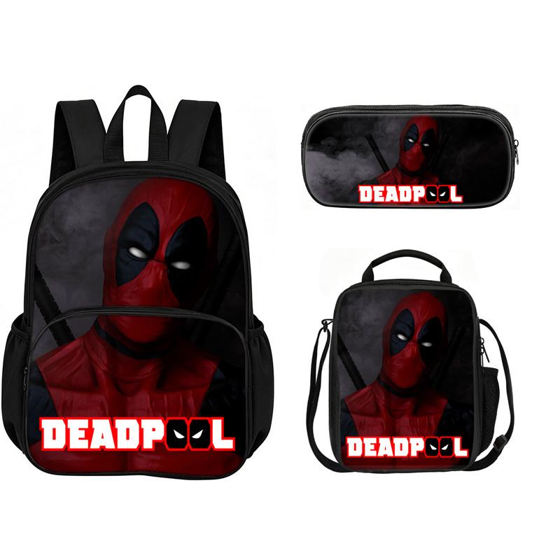 Deadpool  School 3Pcs Set with Front Pocket Backpack+lunch Bags+Pencil Bag Fashion Schoolbag Backpack Trend Kids Gift