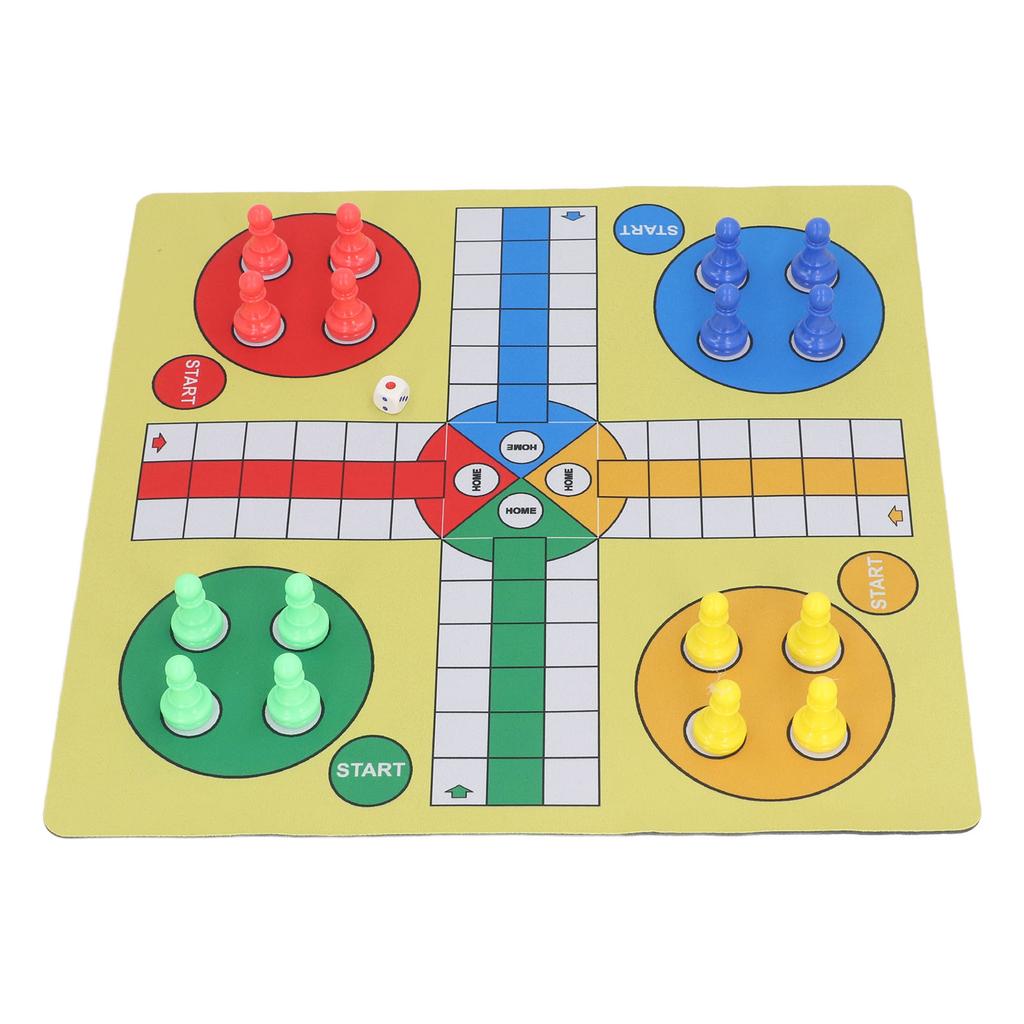 Flying Chess Set Rubber Cloth Travel Family Board Game Toy with 16 Chess Pieces Storage Bag and