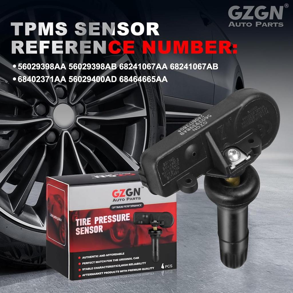 TPMS Sensor Compatible With Chrysler Dodge Jeep Ram Fiat - 4 PCS Pre-Programmed 433MHz Tire Pressure Monitoring Sensor For 300 Durango Challenger