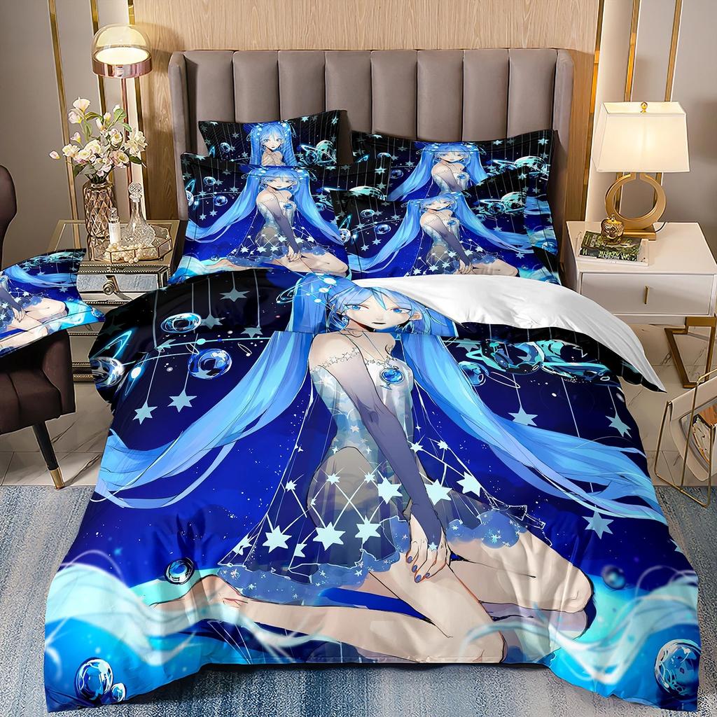 Japanese Kawaii Anime Miku Bedding Set Single Twin Full Queen King Size Bed Set Aldult Kid Bedroom 3D Print